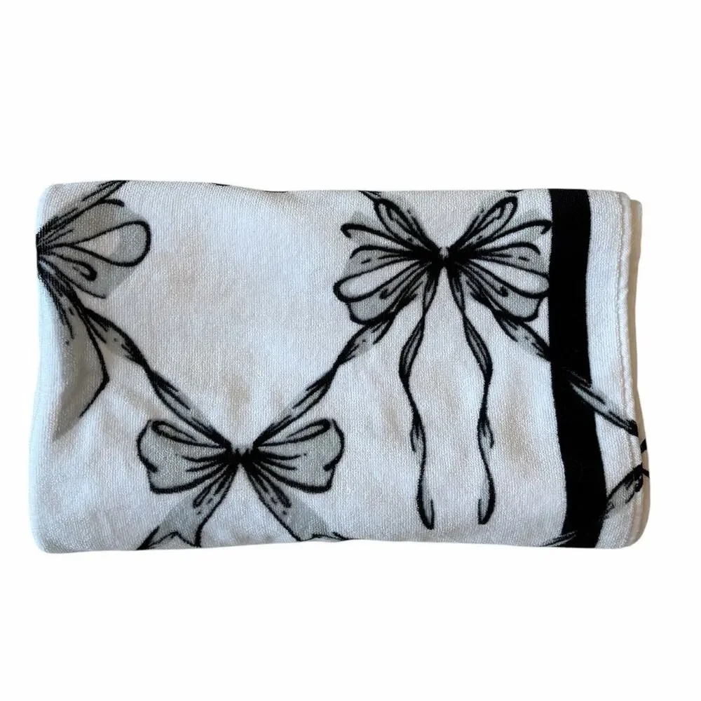 Kassafina BOWS Plush Bath Towel 100% Cotton Chic Black White Gray Decor NEW